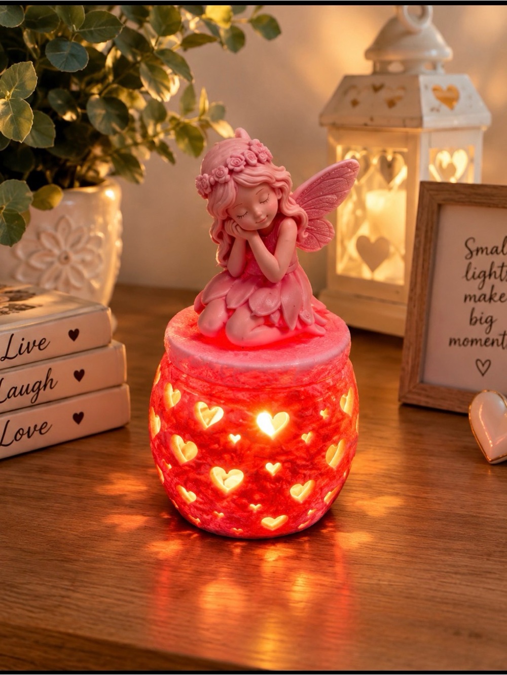 Pink Fairy Heart Tea Light Holder - Home Accents
